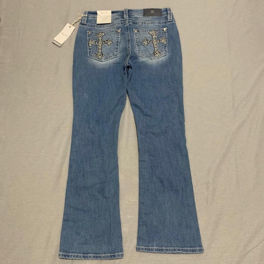 Miss Me Mid-Rise Bootcut Embroidered Cross Pocket Jeans M3936B2S Blue Size 30